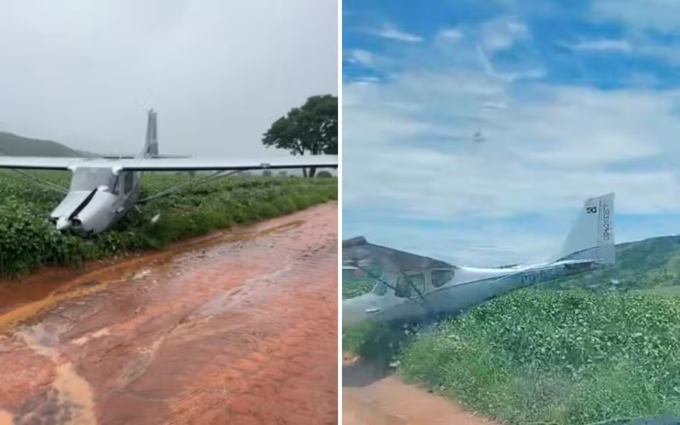 avião faz pouso de emergência no meio de plantação goiás