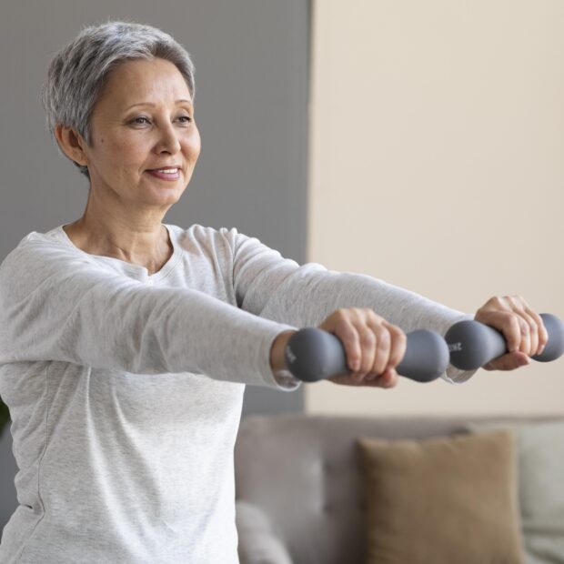 mulher idosa treinando menopausa