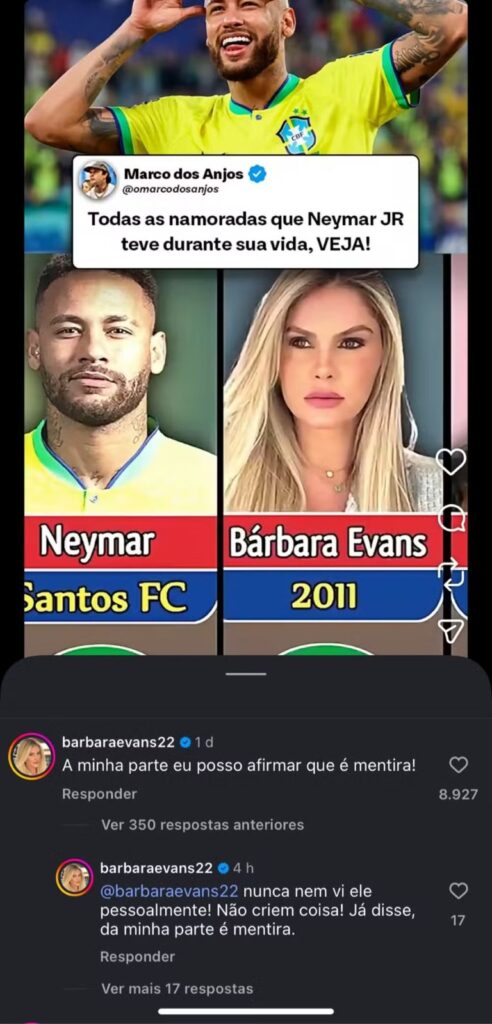 Modelo rebateu publicação que a citava como uma das supostas namoradas do craque
