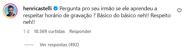 Comentário de Henri Castelli contra Bruno Gagliasso