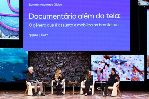 Summit Acontece Globo discutiu o futuro do audiovisual brasileiro no Rio2C
Pedro Bial comandou o painel Documentário além da tela. Camila Appel (roteirista e diretora), Paulo Renato Soares (repórter) e Patrícia Koslinski (head de curadoria de conteúdo de não ficção de produtos digitais da Globo)
Globo/Lucas Teixeira
