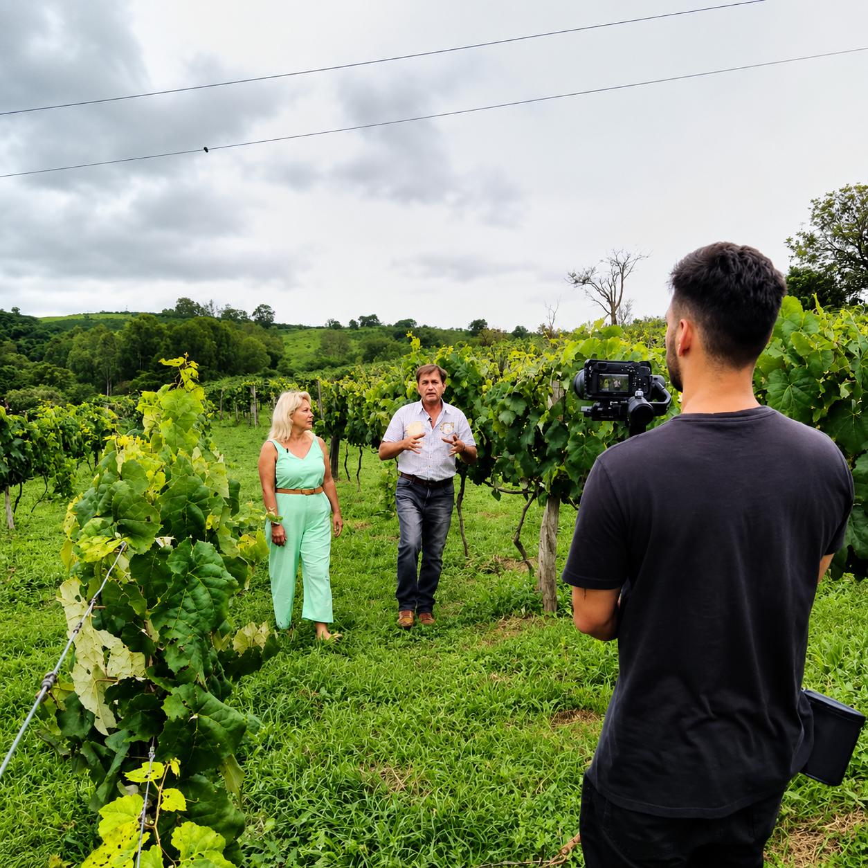 Tatiana Gizutu durante gravação na Vinícola Vinhos Fiorini, em Caconde (SP), em uma das edições do programa “Caminhos de Minas”( Divulgação Rede Mais).
