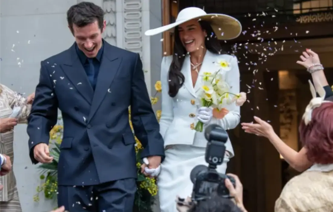 Callum Turner e Dua Lipa: casamento discreto em Londres (Ryan Collins/Reprodução)
