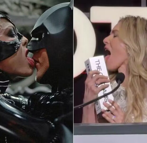 Michelle Pfeiffer lambeu o troféu recebido durante o Gotham TV Awards