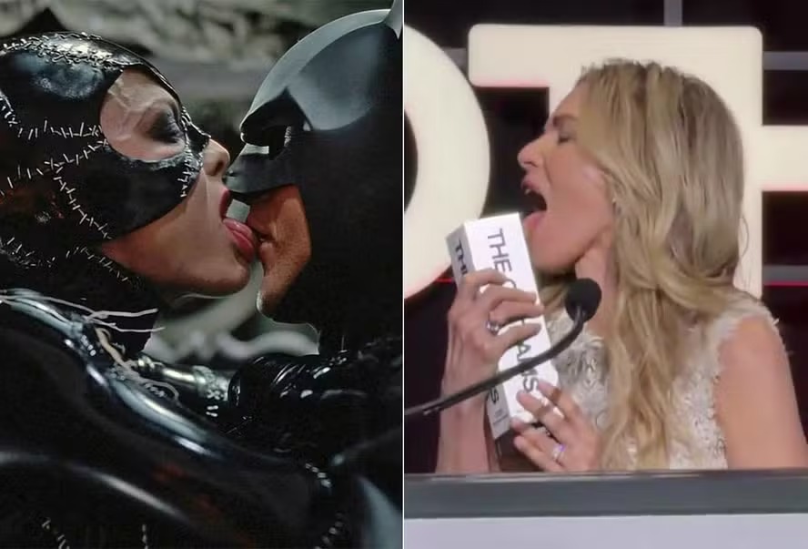 Michelle Pfeiffer lambeu o troféu recebido durante o Gotham TV Awards