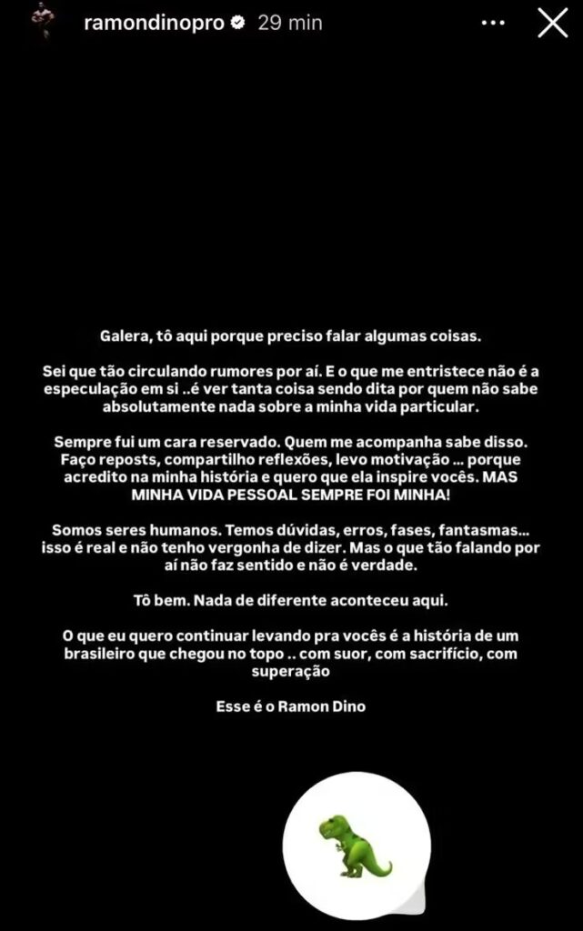 Fisiculturista afirmou que costuma preservar a vida pessoal das redes