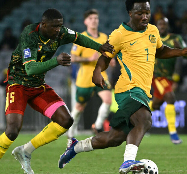 O ponta da Austrália e do Watford, Nestory Irankunda, pode causar impacto na Copa do Mundo. © SAEED KHAN / AFP