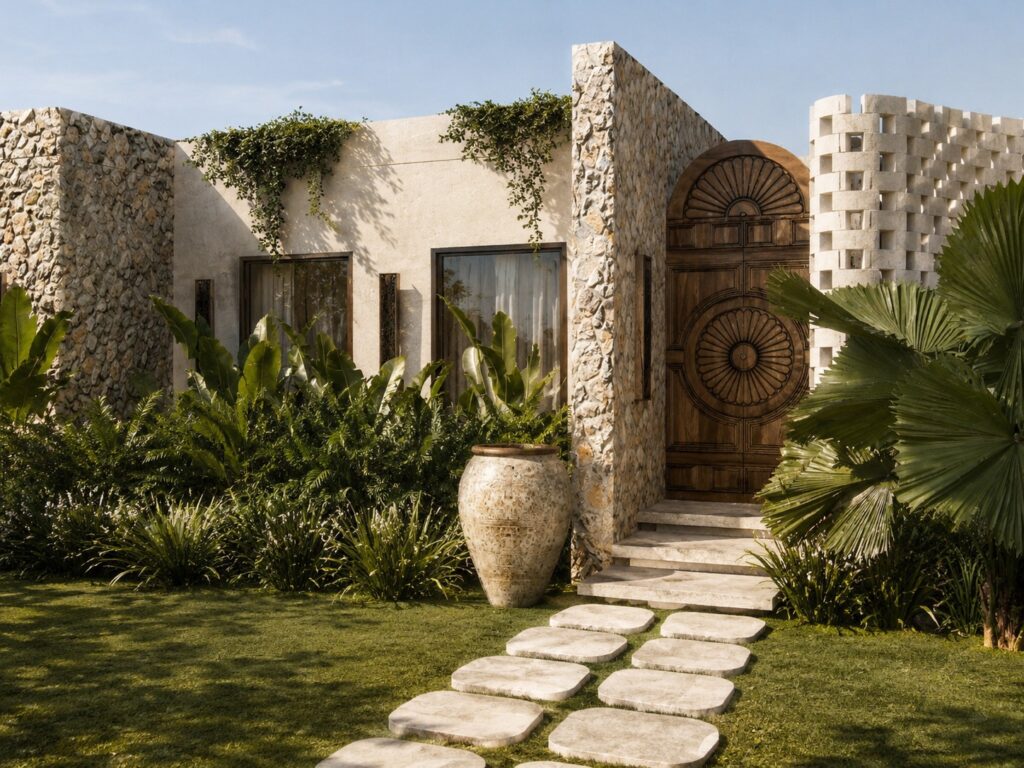 Arquitetura artesanal das casas chega agora aos resorts, hotéis e projetos de luxo.