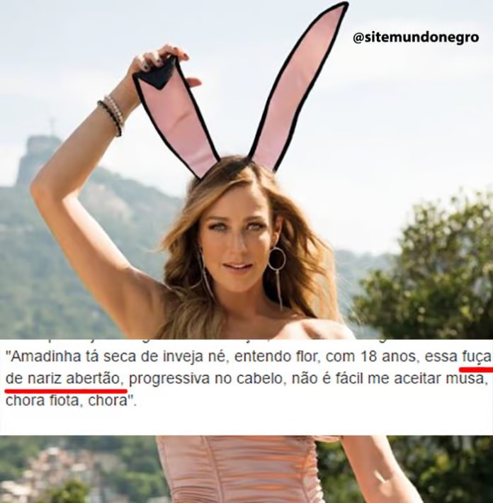 A atriz comentou sobre nariz e cabelo de uma internauta após crítica a fotos da Playboy