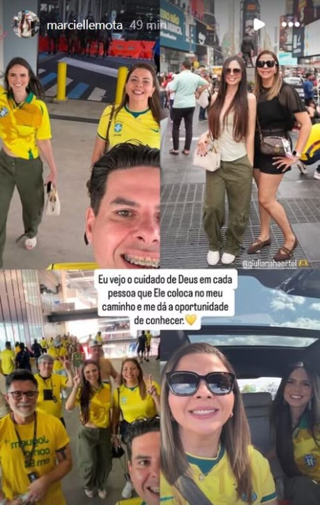 Marcielle Mota atrás de Ricardo Rocha na estreia do Brasil na Copa