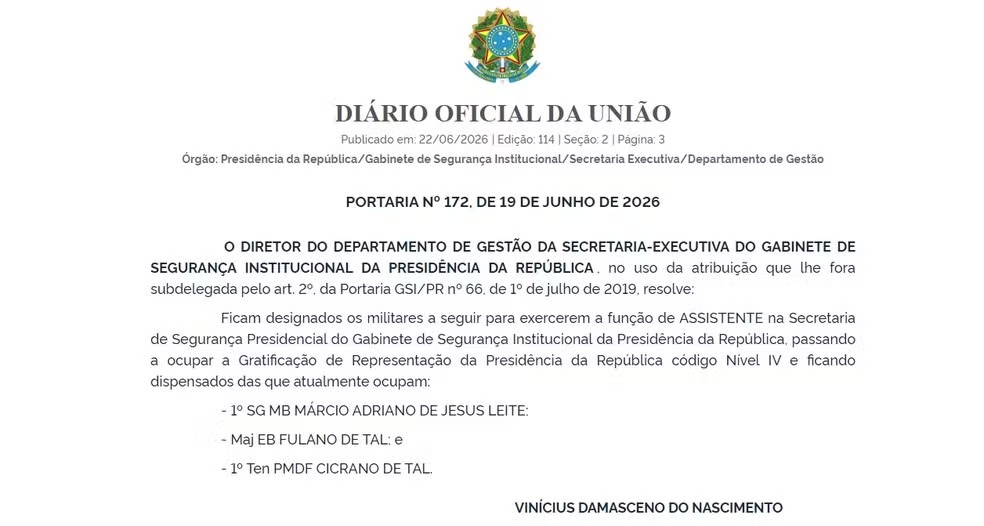O erro apareceu no Diário Oficial da União e rapidamente viralizou nas redes sociais pela situação inusitada.