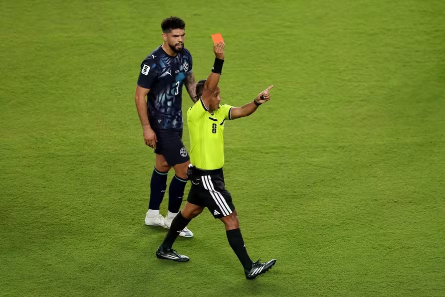 115353269 santa clara california june 19 referee ivan barton issues a red card to miguel almir