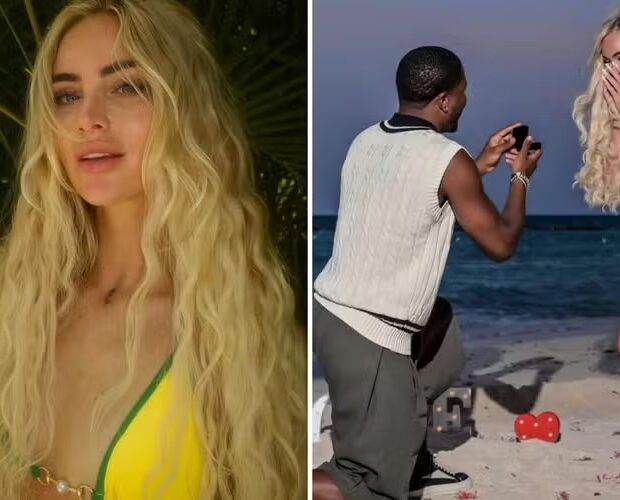 Alisha Lehmann anunciou o noivado com Montel McKenzie numa praia