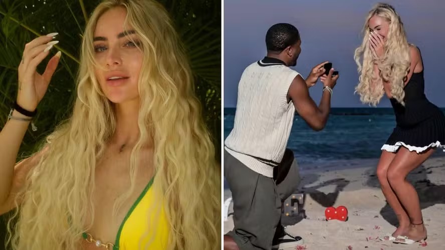 Alisha Lehmann anunciou o noivado com Montel McKenzie numa praia
