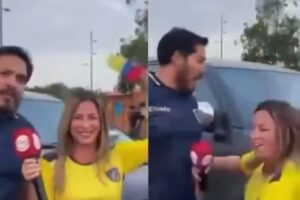Kerlly Loor foi atingida por um carro enquanto fazia transmissão ao vivo durante festa do Equador