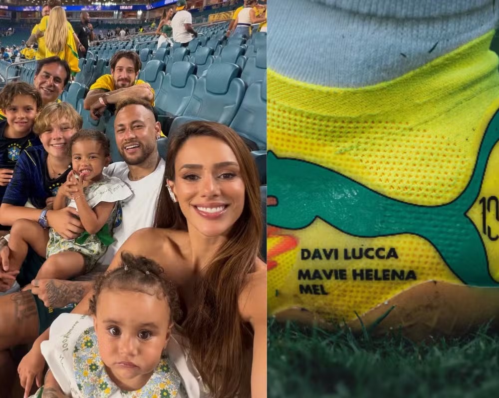 Neymar com chuteira com o nome dos filhos