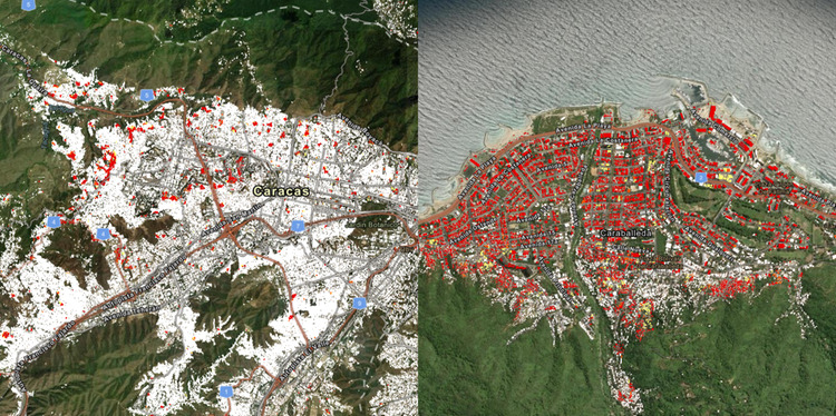 imagens divulgadas pela nasa da capital caracas e da cidade de caraballeda no litoral