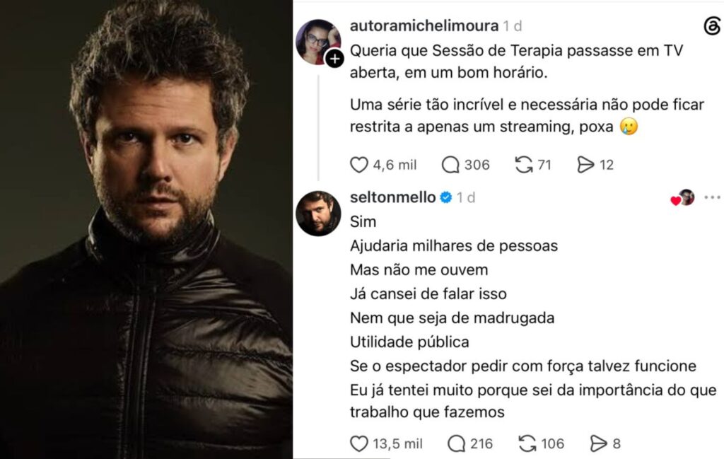 Uma resposta de Selton Mello nas redes sociais bastou para movimentar a internet. O ator voltou a defender que Sessão de Terapia saia do streaming e alcance o maior número possível de brasileiros.