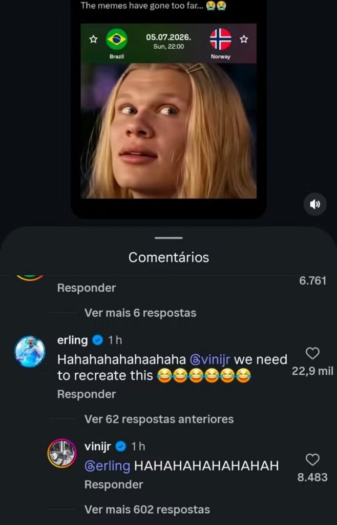  Haaland e Vini Jr. reagiram a meme inspirado em As Branquelas
