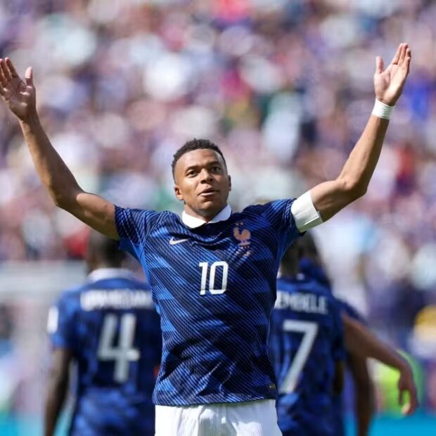115299218 east rutherford new jersey june 16 kylian mbappe 10 of france celebrates scoring hi