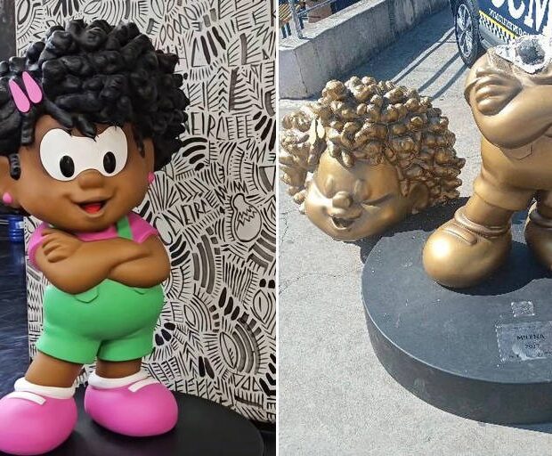 Estátua de Milena, da Turma da Mônica, teve a cabeça arrancada em Perus