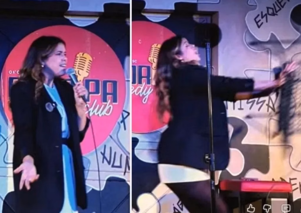 A apresentação de Fernanda Arantes foi interrompida após uma espectadora partir para agressão física contra a comediante.