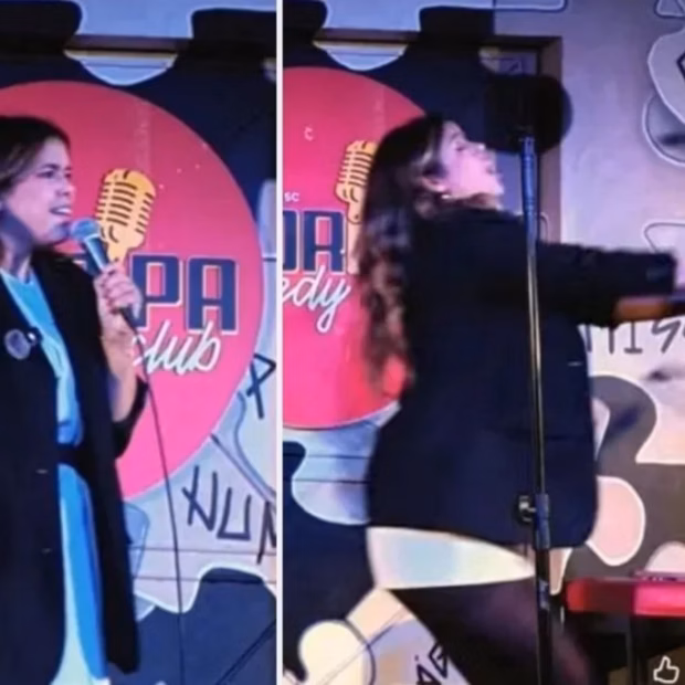 A apresentação de Fernanda Arantes foi interrompida após uma espectadora partir para agressão física contra a comediante.