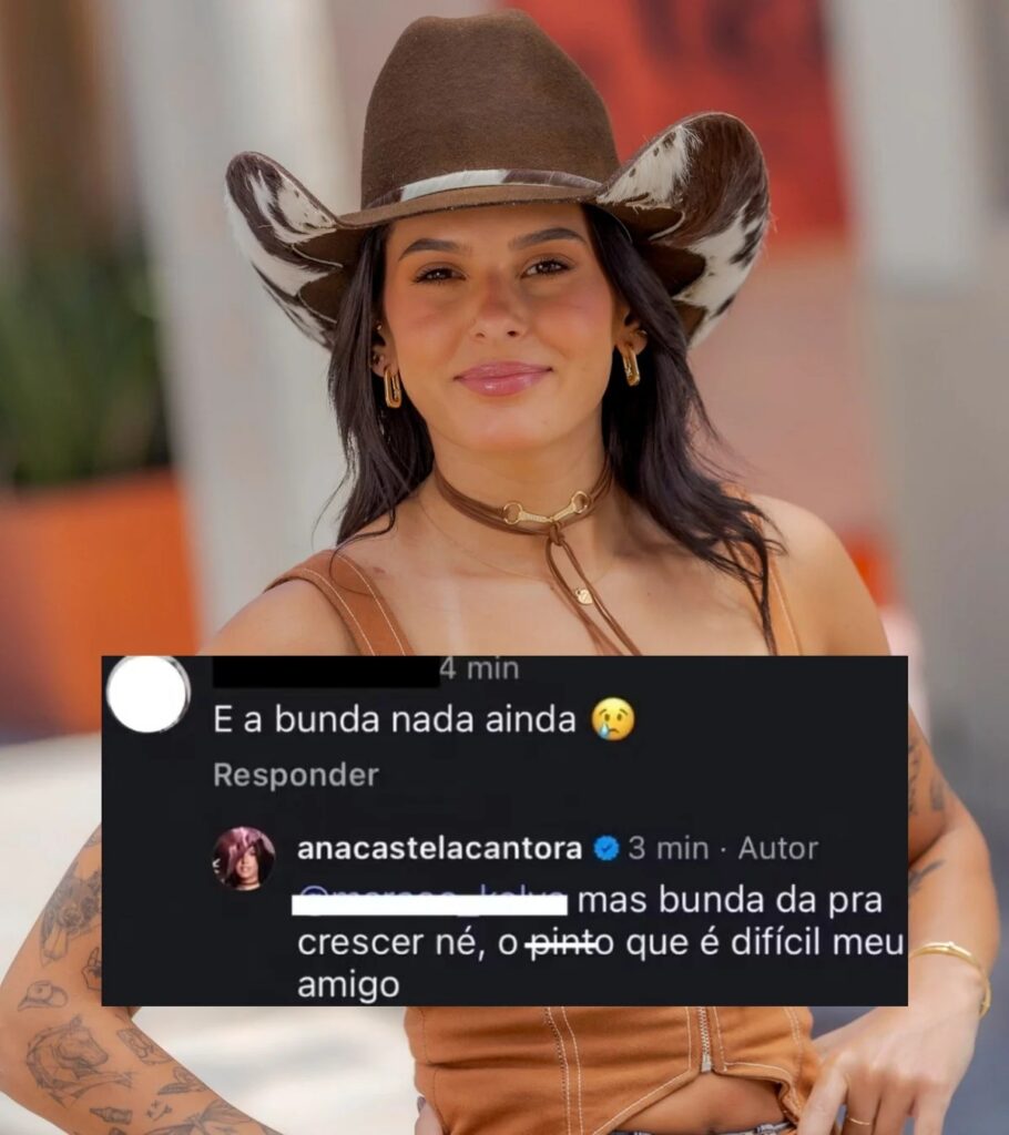 “Mas bunda dá pra crescer, né. O pinto que é difícil, meu amigo”, escreveu Ana Castela