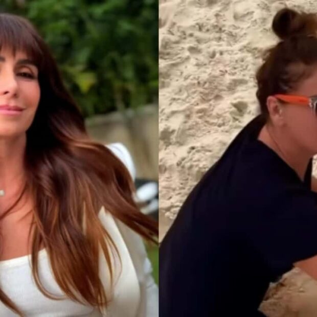 Giovanna Antonelli apareceu recolhendo lixo deixado na areia de uma praia no Rio