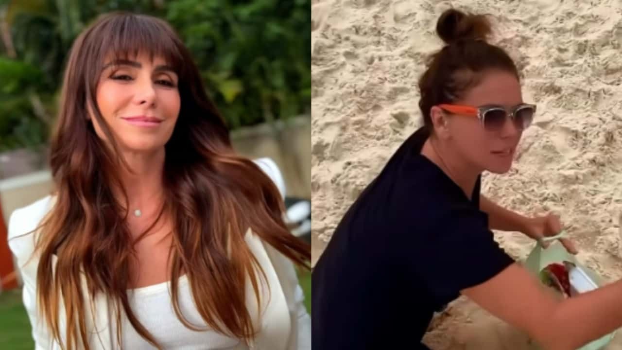 Giovanna Antonelli apareceu recolhendo lixo deixado na areia de uma praia no Rio