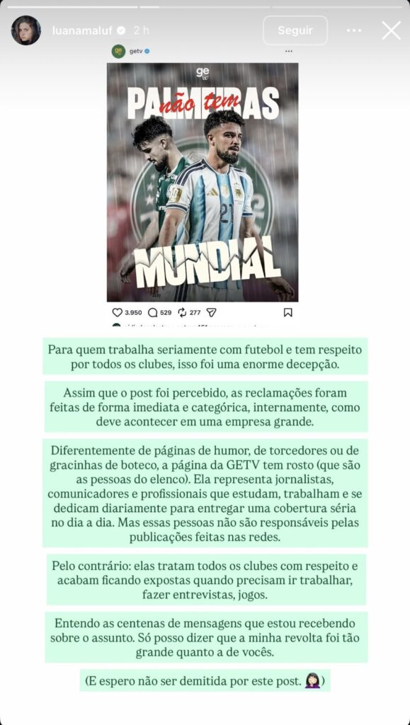A arte com Flaco López e o meme “Palmeiras não tem Mundial” foi apagada