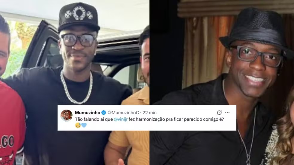  Cantor reagiu à brincadeira: “Tão falando aí que Vini Jr. fez harmonização pra ficar parecido comigo é?”