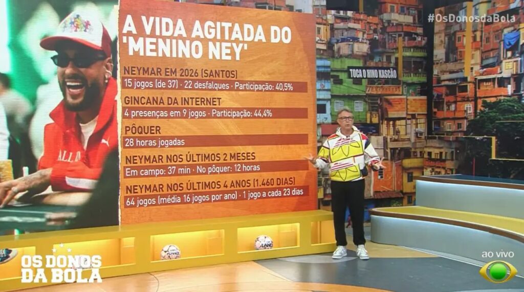 O apresentador chamou o atacante de “bebezinho” antes de receber o xingamento nas redes

