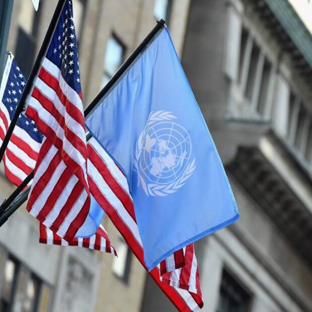88082019 files in this file photo taken on september 23 2019 flags of the united nations and the