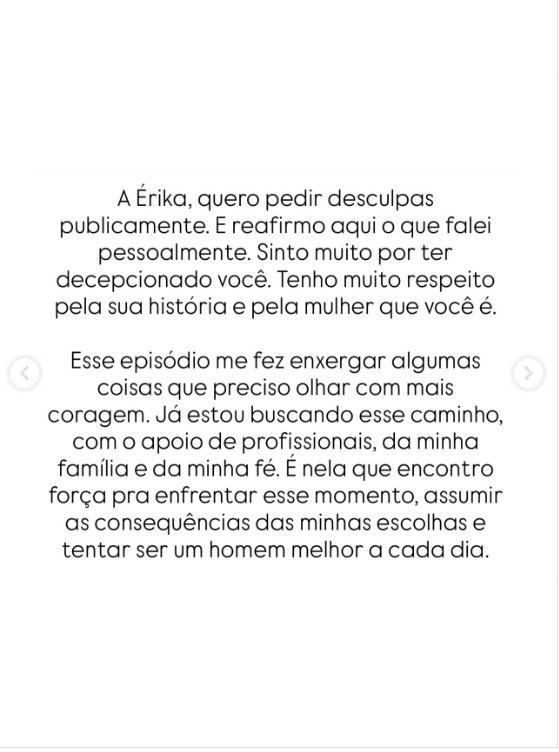 Arlindinho pediu desculpas publicamente e disse que busca ajuda profissional