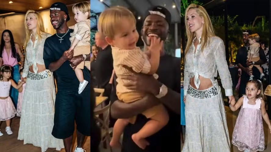 O jogador participou do aniversário do sobrinho da influenciadora ao lado dos filhos dela