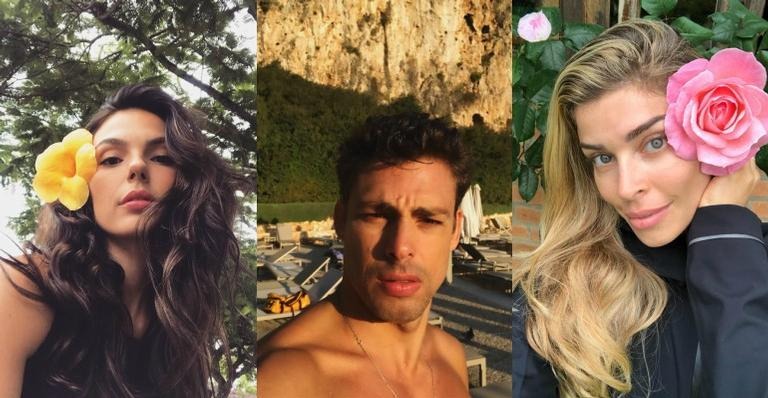 As atrizes posaram com o elenco do filme e tiveram rápida interação no evento
