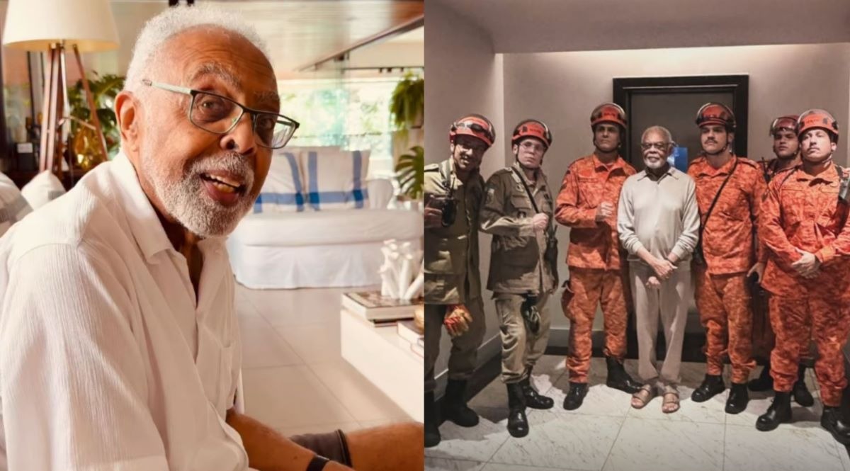 Gilberto Gil foi resgatado por bombeiros após ficar preso em um elevador no Edifício Chopin, em Copacabana