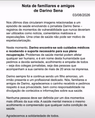 Darino recebeu atendimento do Samu e foi encaminhado para atendimento médico especializado