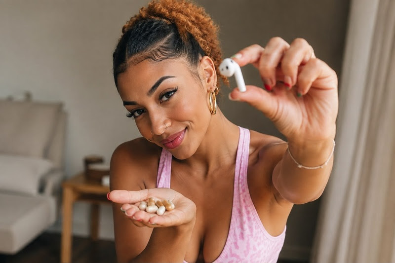Emelly Souza contou que engoliu um AirPod por engano ao confundi-lo com uma cápsula de suplemento.