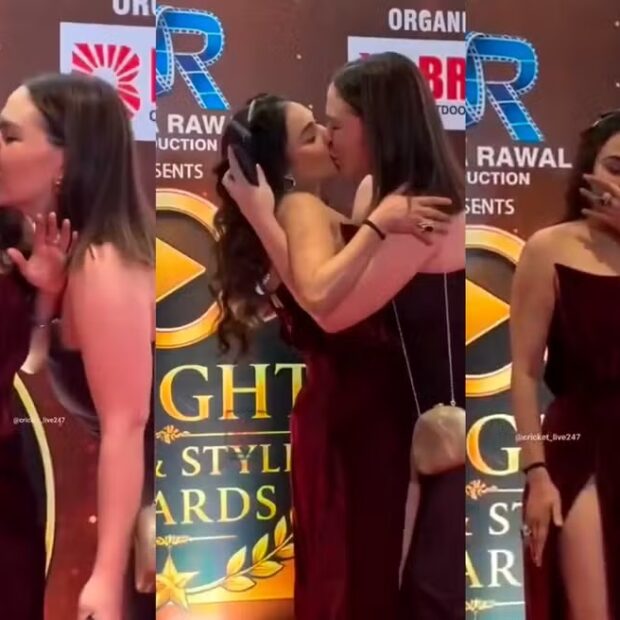 Nikita Rawal foi beijada à força por uma fã durante tapete vermelho em Mumbai