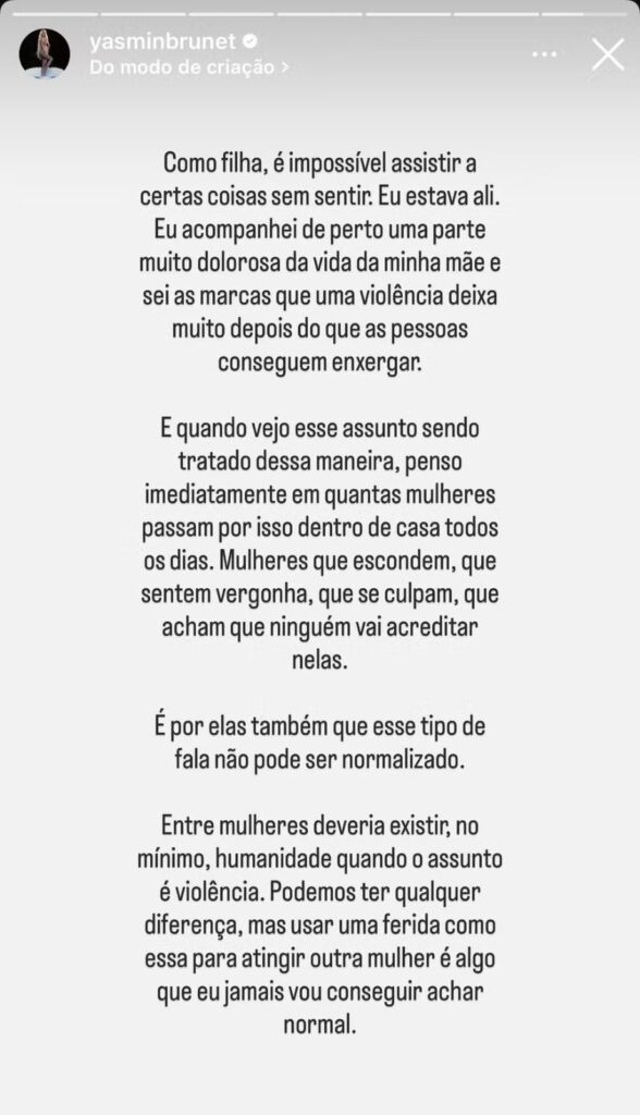 Yasmin Brunet saiu em defesa de Luiza Brunet após comentário atribuído a Mara Maravilha