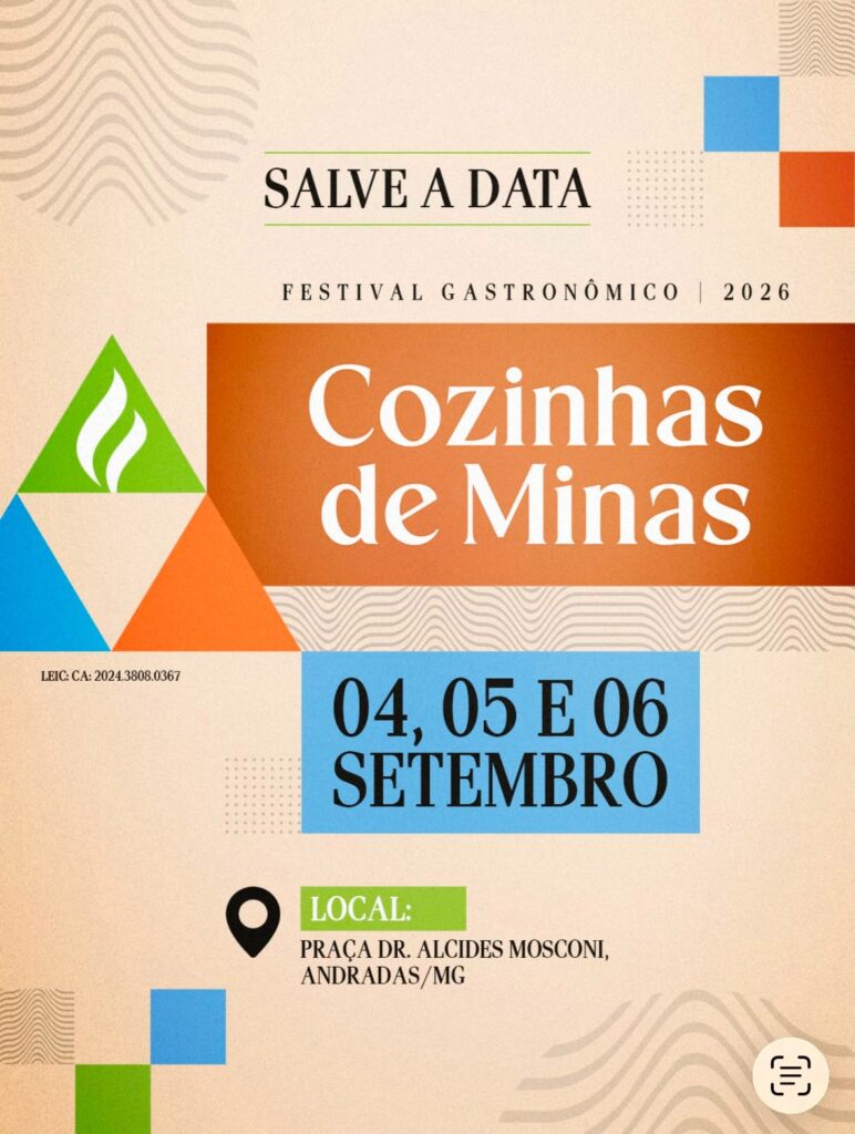 Andradas recebe nos dias 4, 5 e 6 de setembro a segunda edição do Festival Cozinhas de Minas, na Praça Dr. Alcides Mosconi, com entrada gratuita.