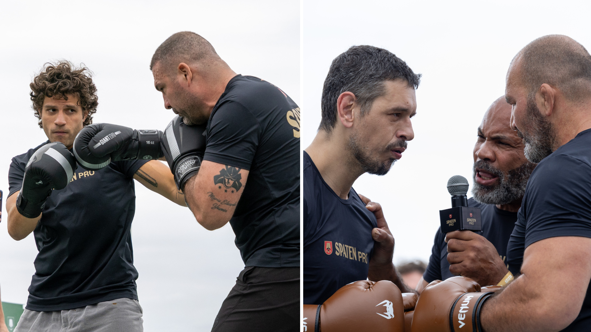 Chay Suede colocou as luvas e encarou Maurício Shogun durante treino aberto no Arpoador. O ator participou da ação que antecede o Spaten Fight Night 3, marcado para o dia 29.