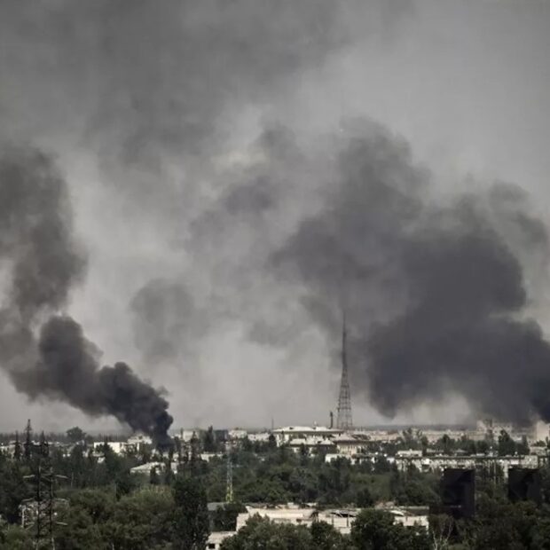 99390452 smoke rises in the city of severodonetsk during heavy fightings between ukrainian and r