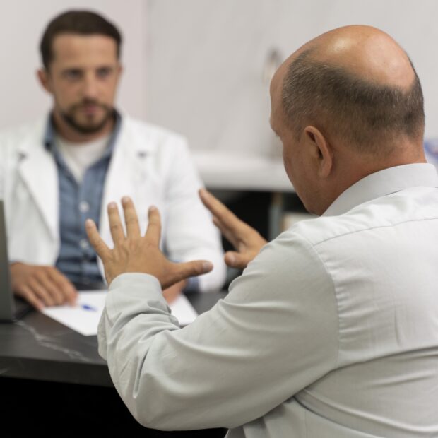 man going through follicular unit extraction process