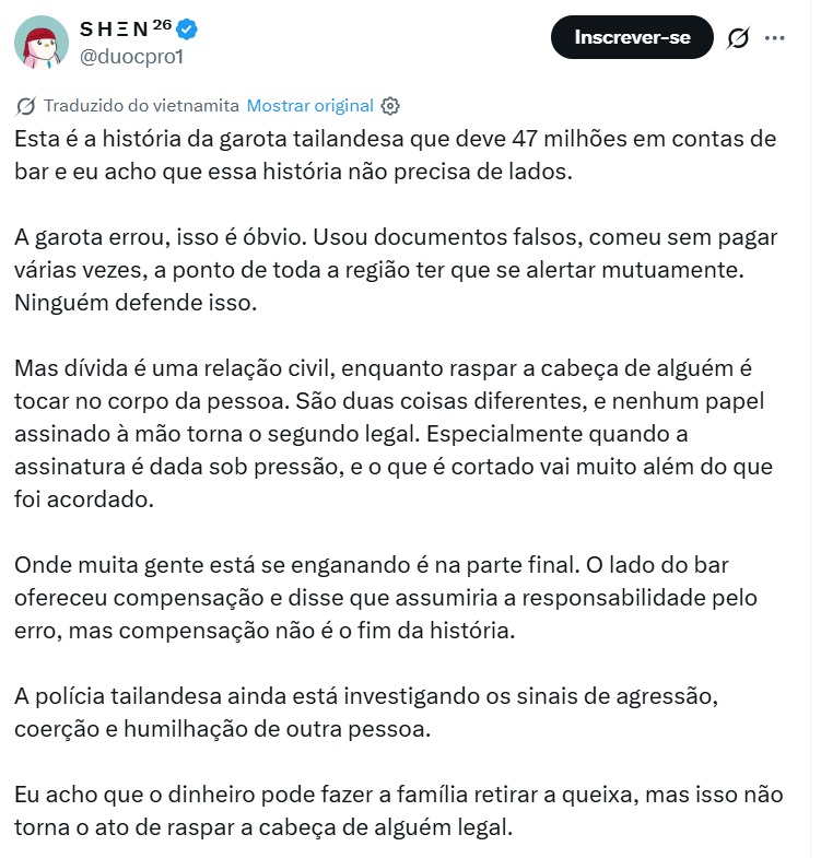 Jovem de 18 anos teve a cabeça raspada após não conseguir pagar conta em bar de Bangkok  Foto 2: Vídeo do momento viralizou e provocou revolta nas redes sociais na Tailândia  Foto 3: Gerente do estabelecimento é acusado de ter pressionado a jovem a assinar um acordo