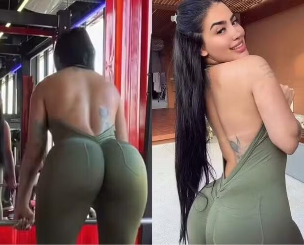 MC Mirella durante treino na academia.