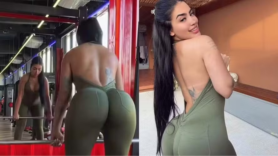 MC Mirella durante treino na academia.