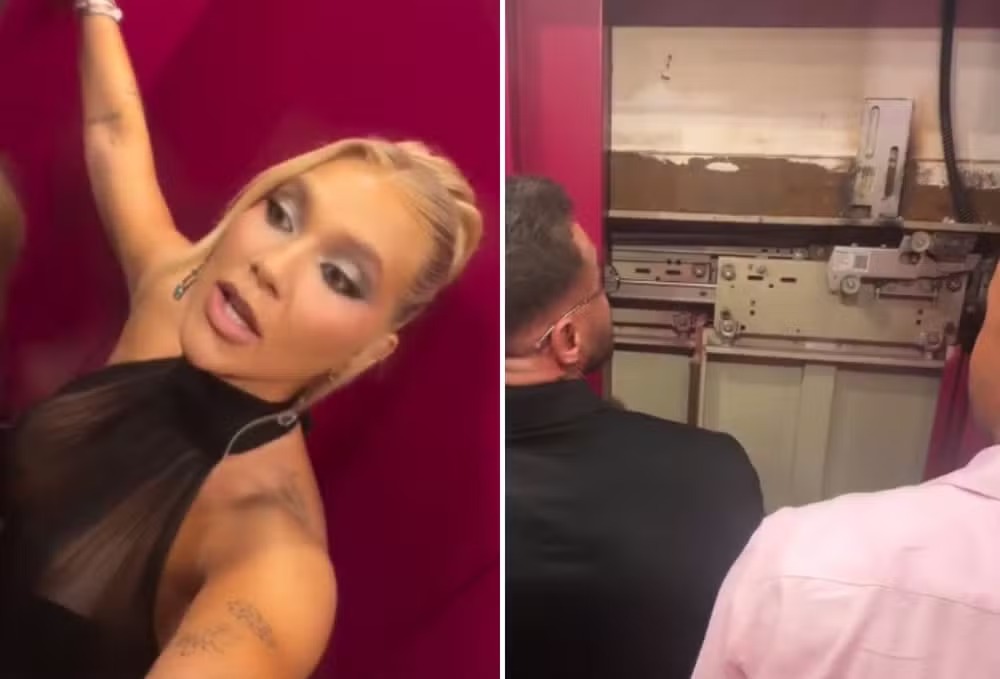 Virginia registrou o momento em que ficou presa no elevador antes da festa
